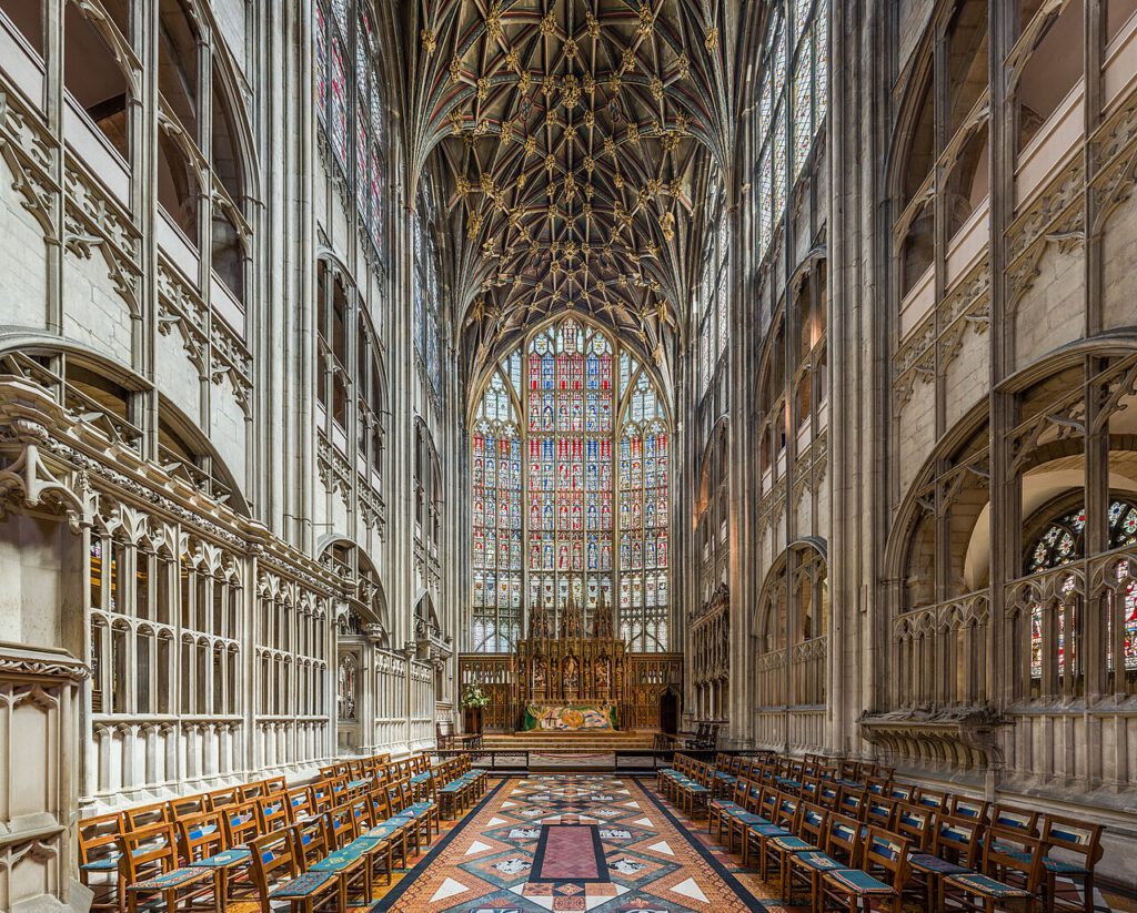 Interior view of the Quire and High Altar in Gloucester Cathedral