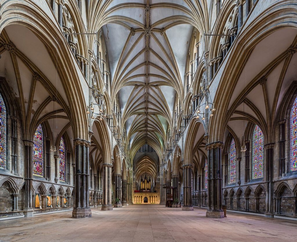 A view of the nave, looking east, in Lincoln Cathedral.