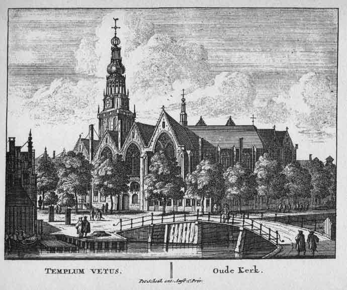 Drawing of the exterior of the Oude Kerk, Amsterdam, dating from 1710