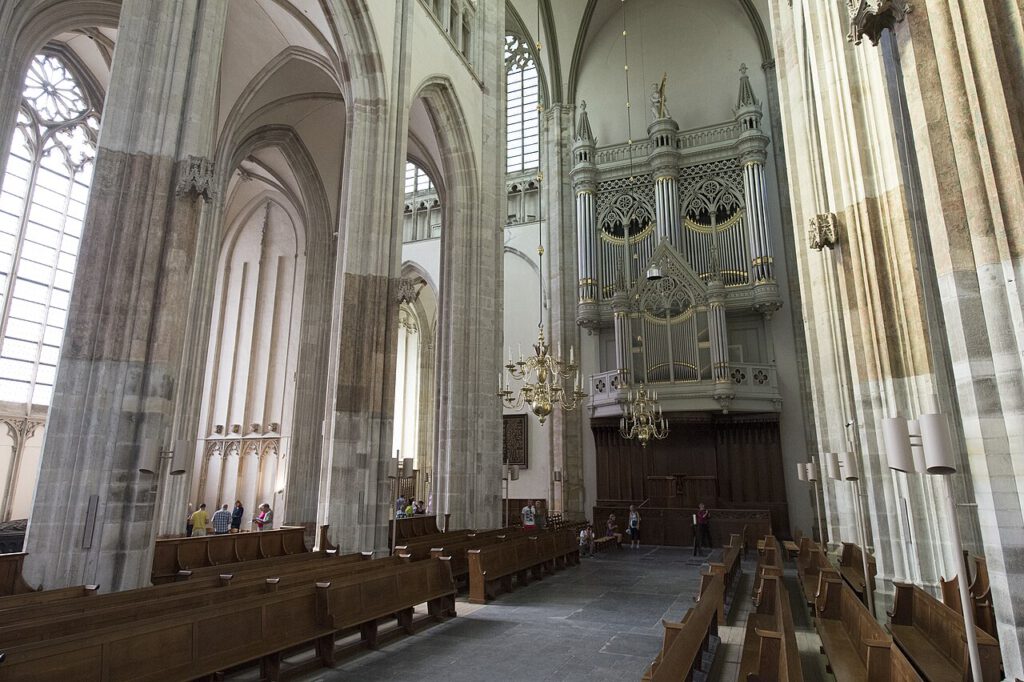 Interior of Utrecht Domkerk with the organ at the west end.